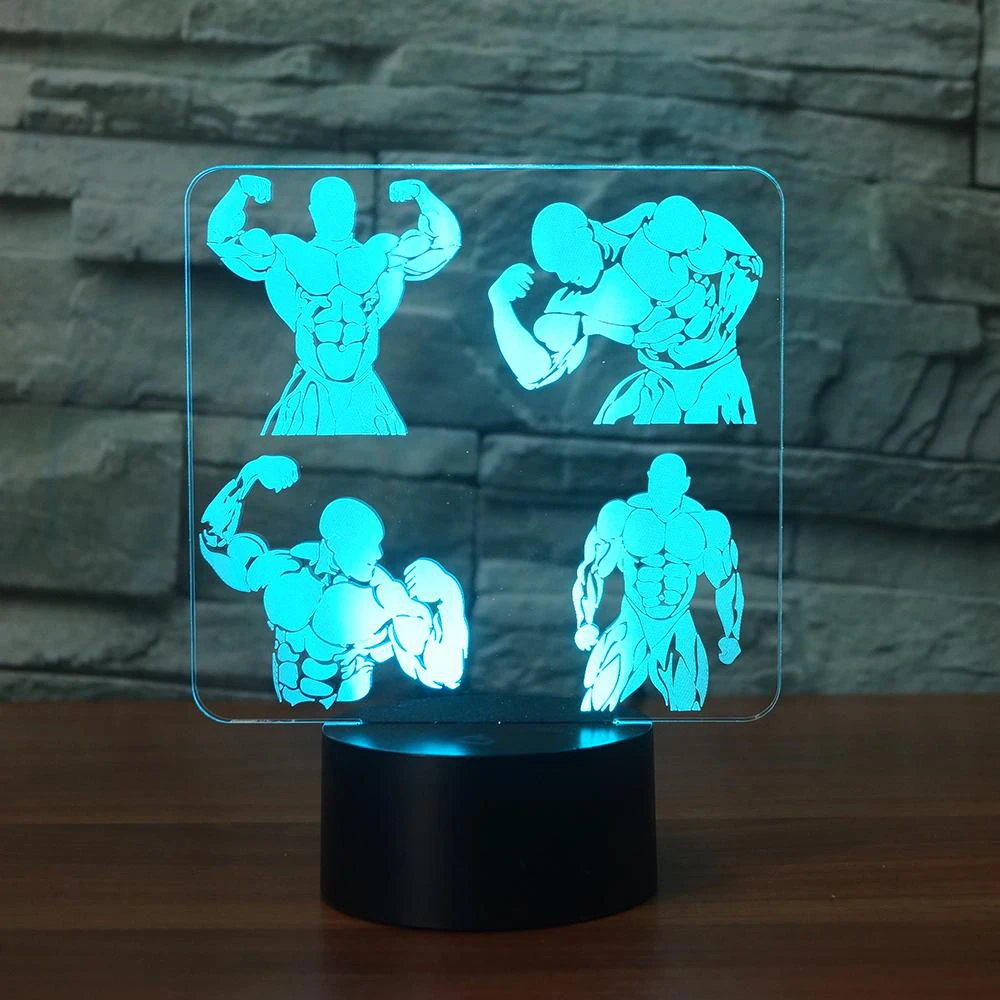 

7 Colors Changing Acrylic Bodybuilding Model 3D Night Light LED Muscle Man Table Desk Lamp Bedside Sleep Lighting Gift