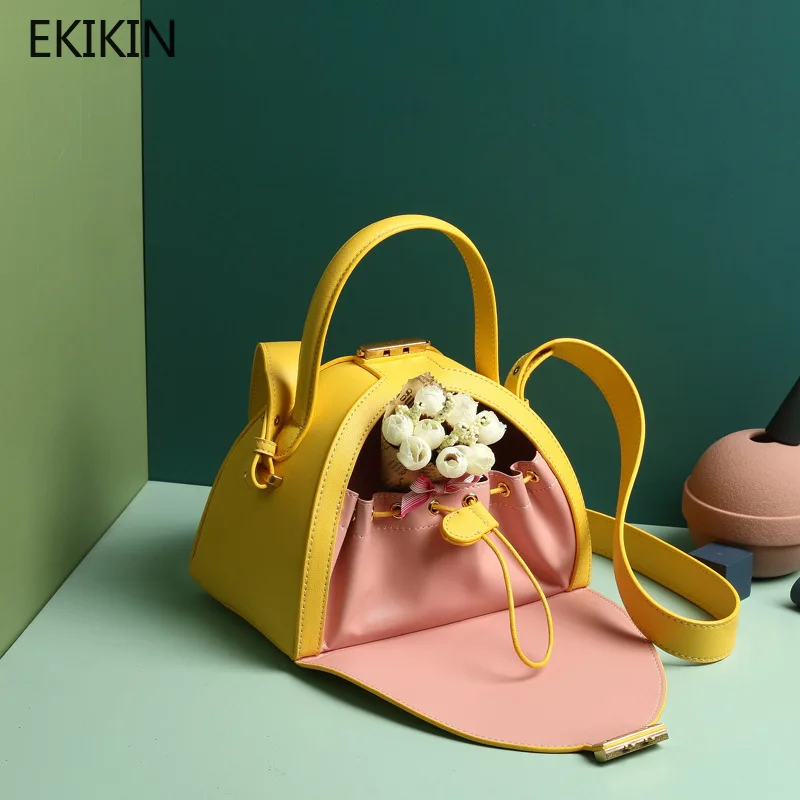 

2019 Summer New European and American Leather Women's Pure Color Shell Semi-circular Single-shoulder Bag