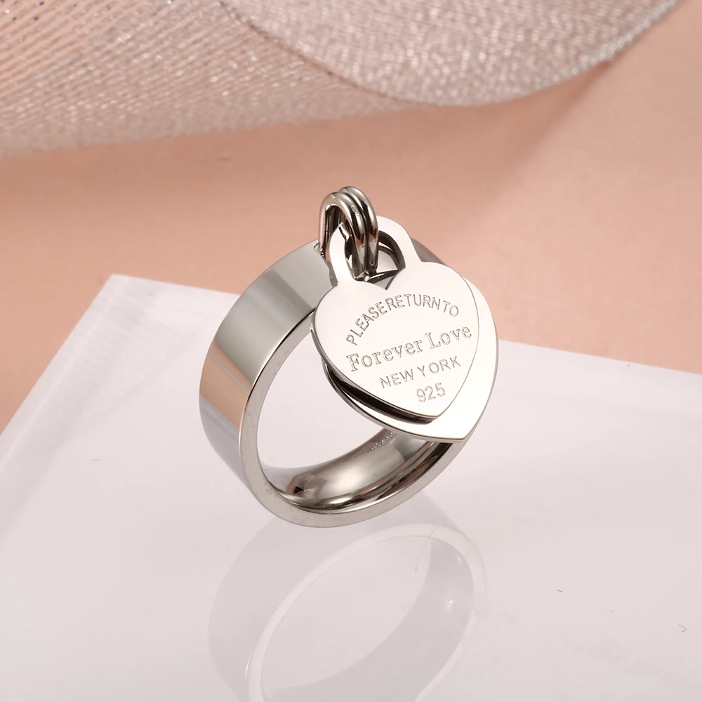 Fashion Forever Lover's Heart Rings 316L Stainless Steel Engrave Ring Rose Gold Women Rings for Wedding Gift Brand Jewellery