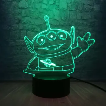

Cute Toy Story Green Alien 3D LED RGB Night Light 7 Color Change Desk Lamp USB Charge Teen Home Decorative Child Christmas Gift
