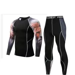 MMA Фитнес 3D печать Мужской костюм Спортивная одежда с длинными рукавами компрессионная Базовая рубашка для мужчин Топ для кроссфита Rashguard