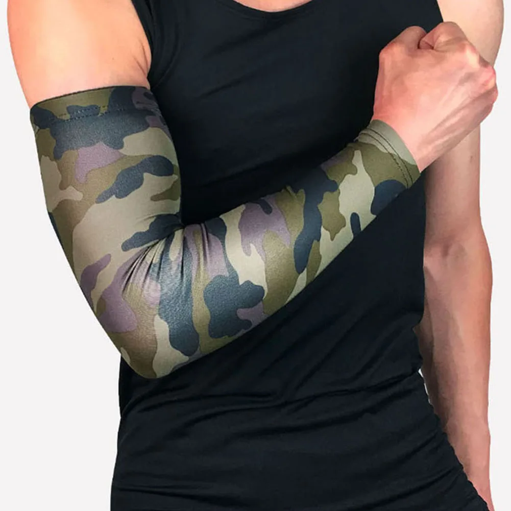 camouflage 1Pc Summer Camouflage Graffiti UV Protection Running Cycling Arm Warmers Covers Golf Sport Arm Sleeves Holder Elastic Elbow Pads - Color: camouflage