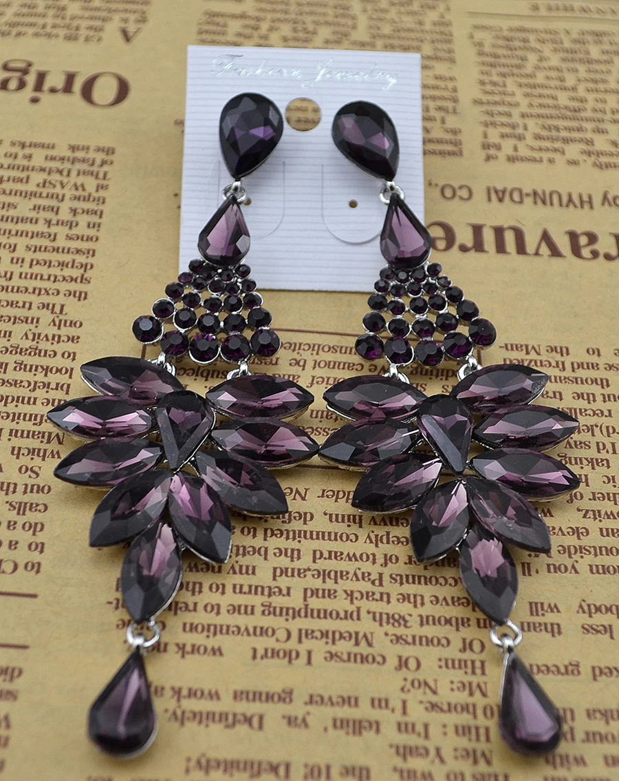 4 colors vintage silver earrings blue crystal rhinestones flower drop earrings for women long drop earings fashion jewelry