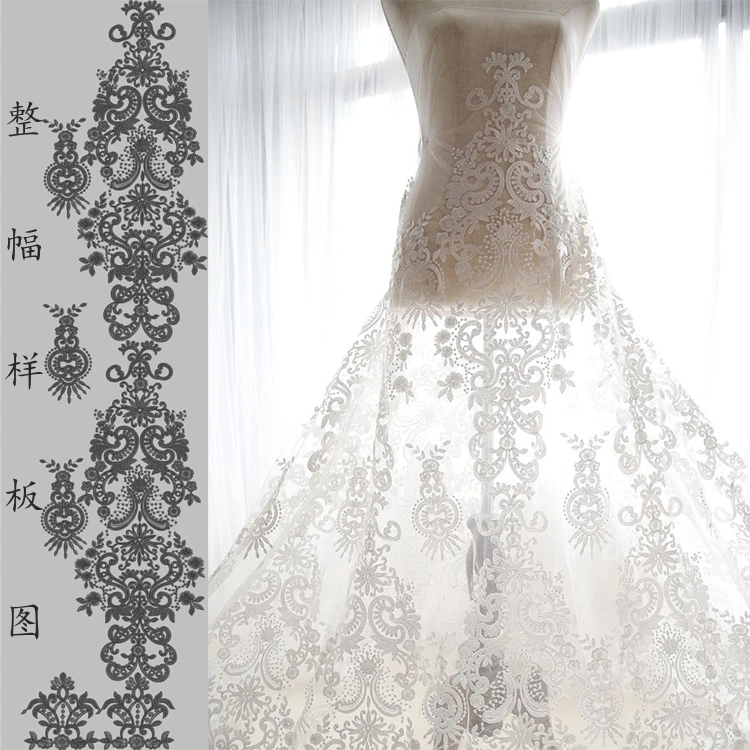 

Luxury Wedding Dress Lace Fabric One-piece Cloth Classic Mesh Flower Embroidered Lace Fabric DIY Material Width 150cm 1meter