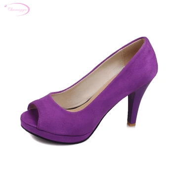 

Chainingyee simple recreational summer nubuck sexy peep toe pumps platform high heels women's shoes big size 22~26.5cm