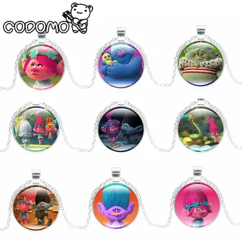 

Dreamwork Movie Trolls Necklace Fashion Poppy DJ Suki Troll Chain Necklace Fit 33mm Coins Crystal for Children Action Figure Toy