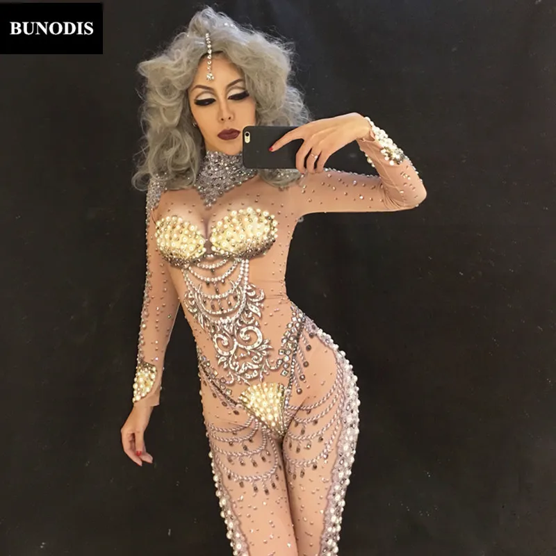 Anniversaire Salopette Body Zd114 Scène Sexy Spectacle Costumes Célébrer Femmes Mousseux Pleine De Cristaux Shell Pierre Discothèque ztt4Awqv