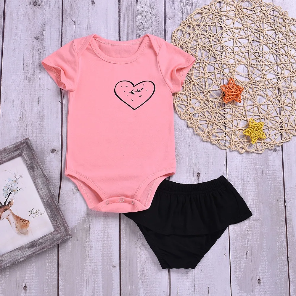 

Baby Girl Summer Clothes Sets Solid Pink Body Suits Tops + Black Bottoms Newborn Babies Outfits Toddler Infantil Cotton Costumes
