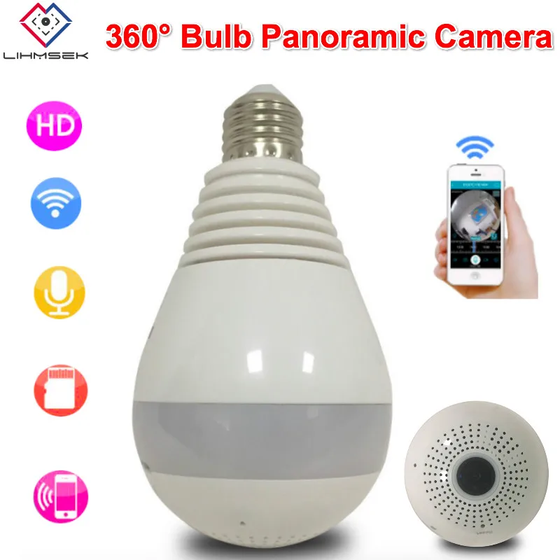 Lihmsek Home Security 1080p 2.0mp Bulb Ip Panoramic Fisheye Camera 360 Degree Mini Infrared