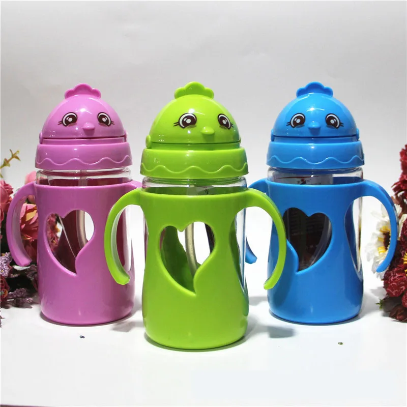 Cute Plastic Water Bottle for Kids With Two Handles Children Drinking