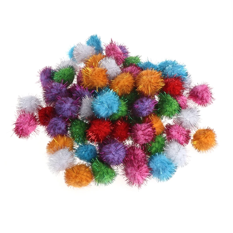 70pcs/set 3.5cm Funny Cat Toy Glitzy Tinsel Sprayed Pompoms Balls