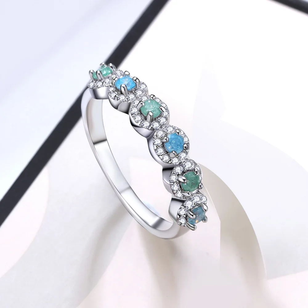 DreamCarnival 1989 New Petite Summer Jewellery Light Blue Green Glitter Zircon Trendy Women Thin Rings for Stacking SJ29898-1R