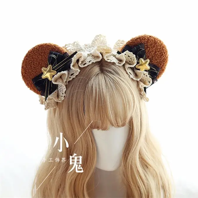  Japanese Sweet Lolita Dessert chocolate Bear Ears Bow Hair Band Hair Accessories Kawaii Women's Cos