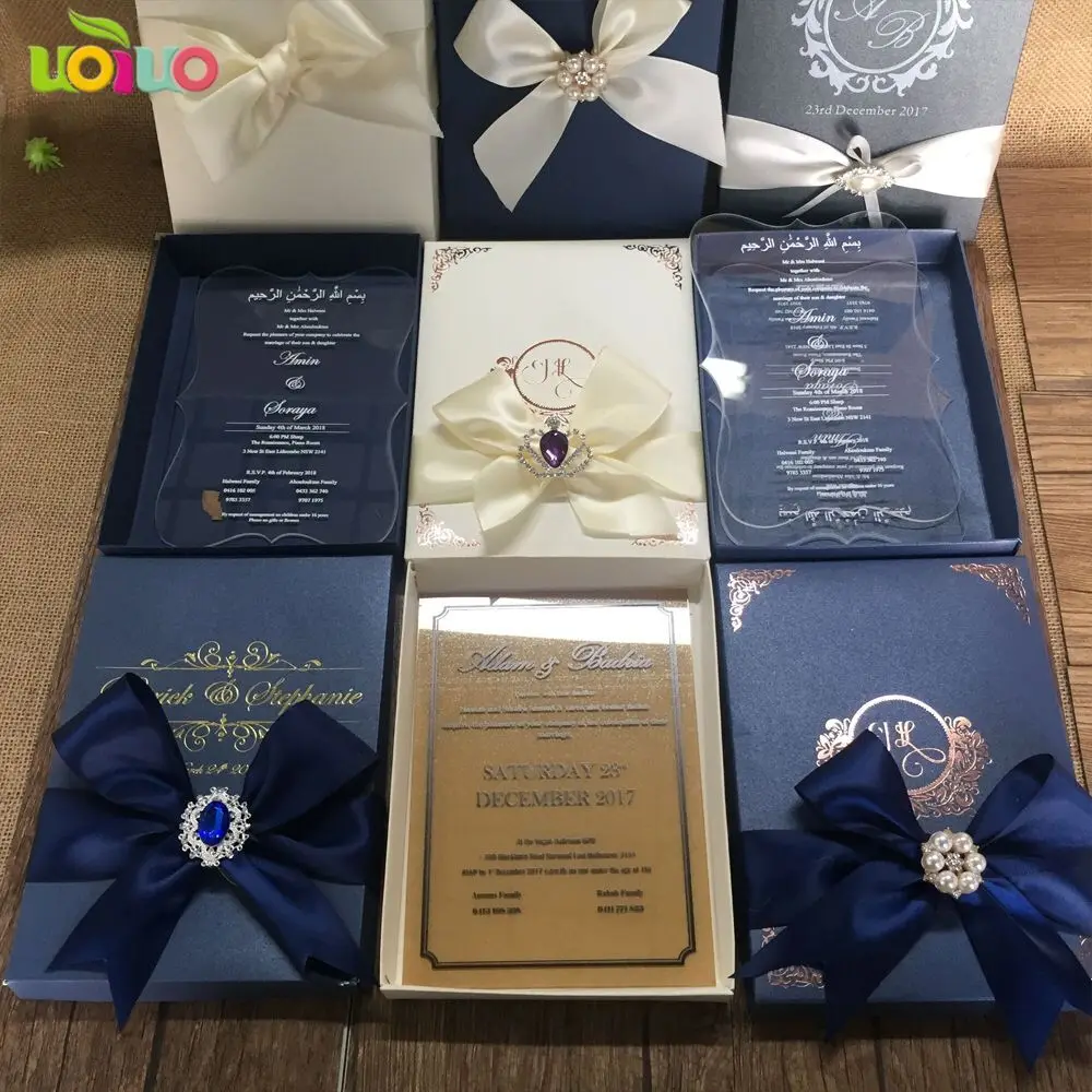  Fancy vintage laser cut invitation card elegant newest acrylic card invitations with box personaliz - 32915052973