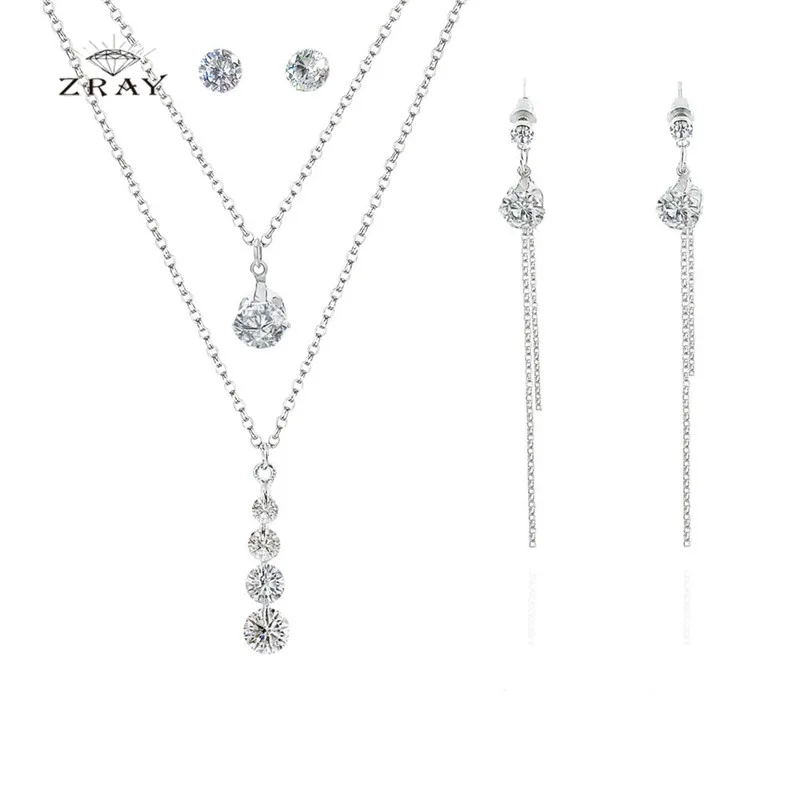 

ZRAY Simple Fashion Women Jewelry Set Trendy Rhinestone Necklace Earrings Set Party Banquet Jewelry Popular Female Bijoux