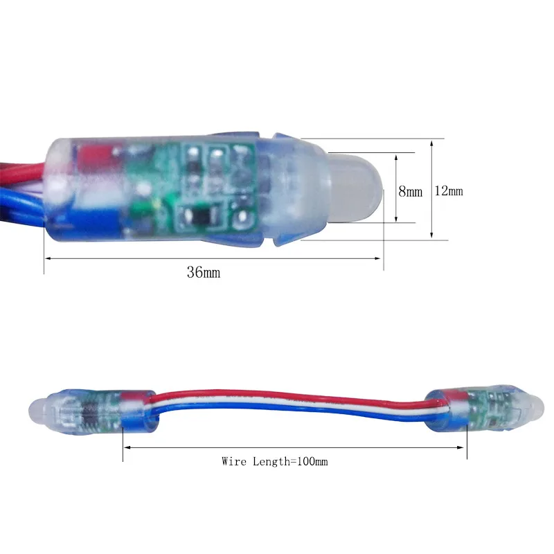 WS2811 DC 5 В/12 В 12 мм WS2811 Светодиодный модуль, черный/зеленый/белый/RWB провод, IP68 Водонепроницаемый пиксели гирлянда Рождественский светильник