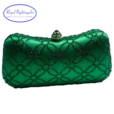 Bolsas de Noite para Mulheres Bolsa e Caixa Flor Esmeralda Verde Escuro Strass Cristal Embreagem Festa Casamento Nupcial