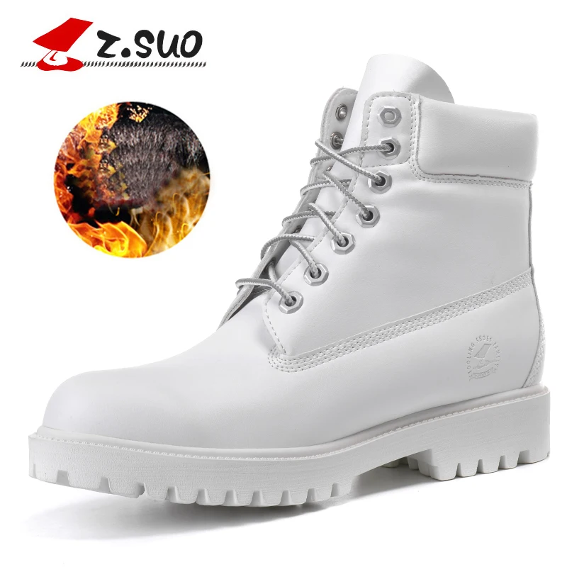 

z.suo 2018 White Rubber Ankle Boots Soft Leather Shoes For Women High Quality Warm Fur Winter Women's Boots Botas De Mujer 061NM