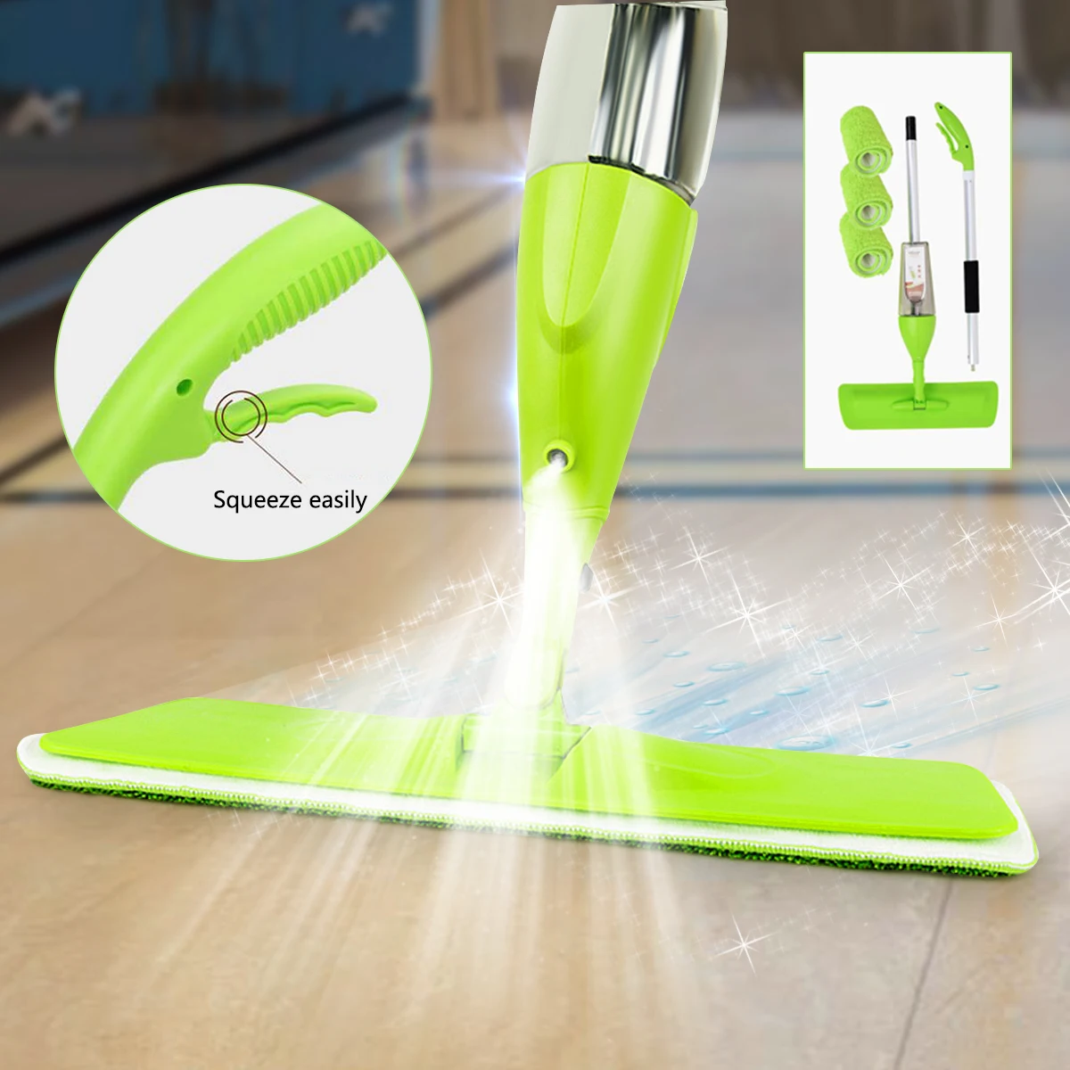 

Sweeping Broom Floor Water Spray Household Flat Mop Floor Cleaner 360 Spin Head Dust Mop+3 Spray Pads Hand-Propelled Sweeper