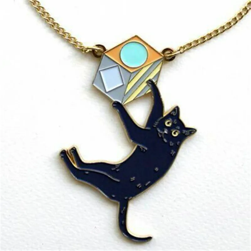 1PC Fashion Japan Cut Enamel Black Cat Pendant Necklace ...