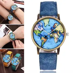 Студент Для женщин Для мужчин наручные часы Круглый карта мира самолет Нержавеющая сталь мода подарок LXH
