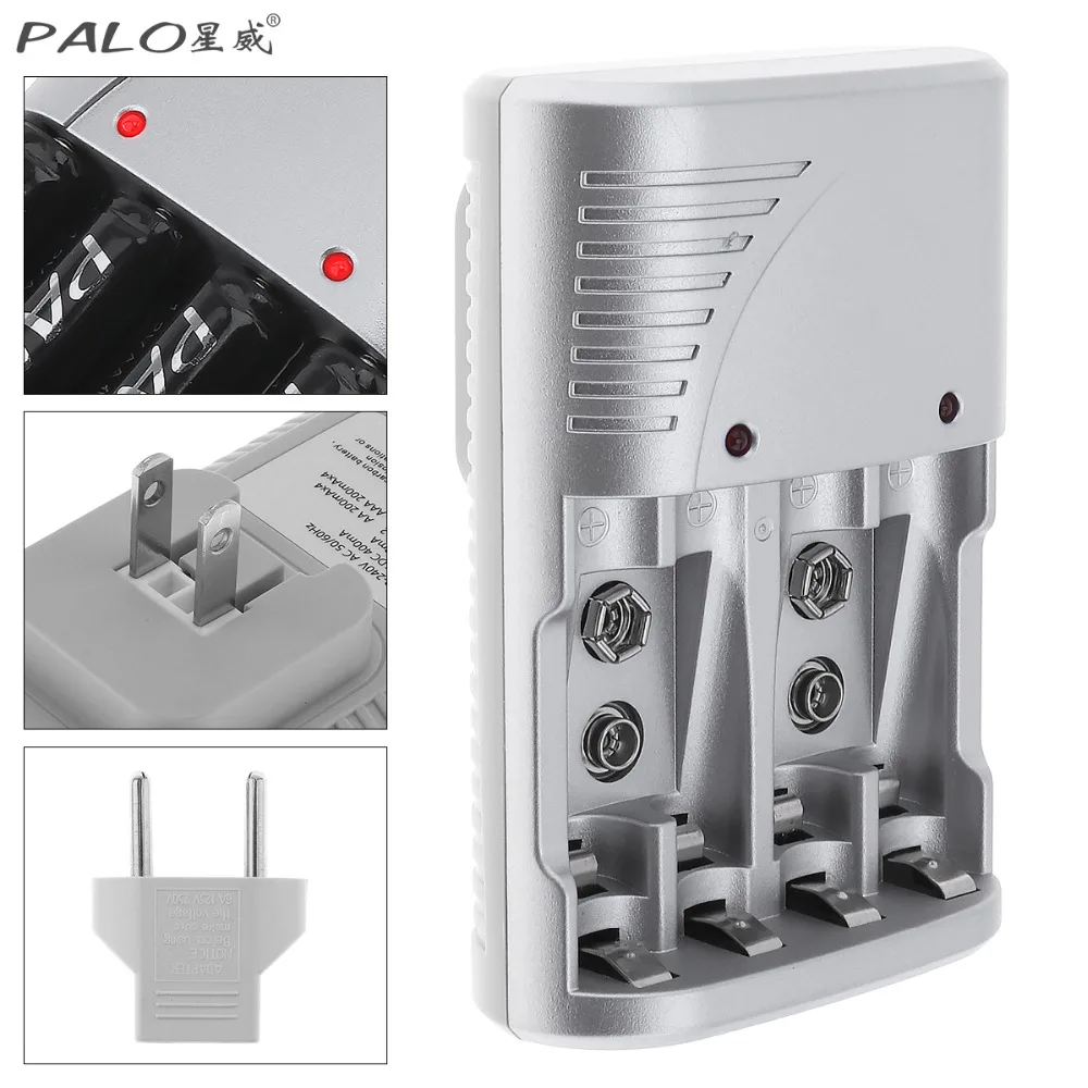 

PALO 4 Slots Intelligent Smart NiMH NiCd Battery Charger LED Indicator for AA AAA 9V Ni-MH Ni-Cd Battery Support Mixed Charging