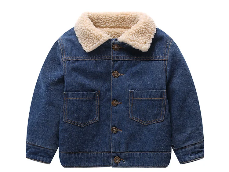 Зимние куртки для мальчиков для детей возрастом от 1 года до 5 лет, джинсовое вельветовое утепленное пальто Детская куртка с длинными рукавами и отложным воротником теплая одежда Новинка года - Цвет: Синий