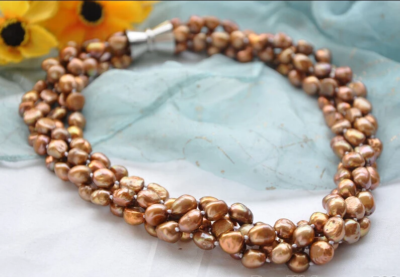 

Free shipping@@@@@ AZ5599 NICE 4row 13mm coffee BAROQUE FRESHWATER PEARL NECKLACE a