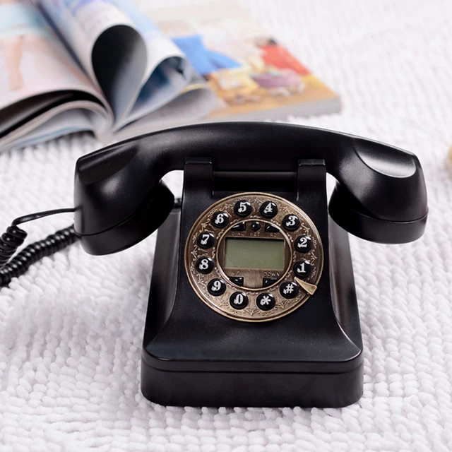 Black Retro Dial Phone Antique Rotary Phone Push button Telephone