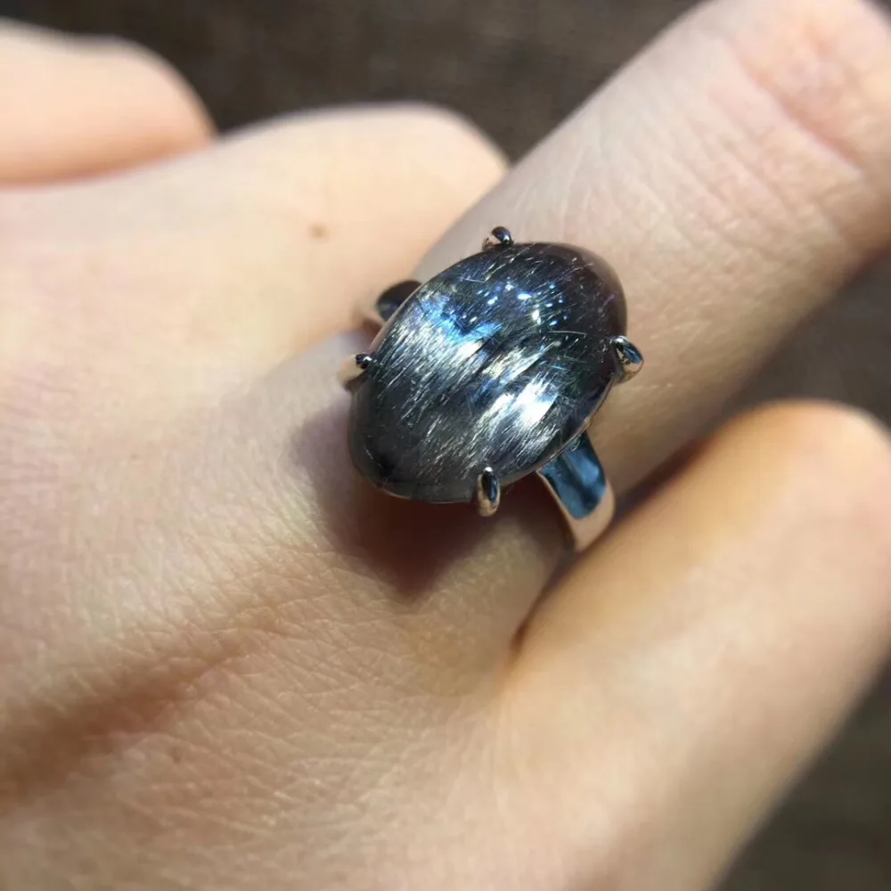 Natural Brookite Platinum Silver Rutilated Quartz Ring  (3)
