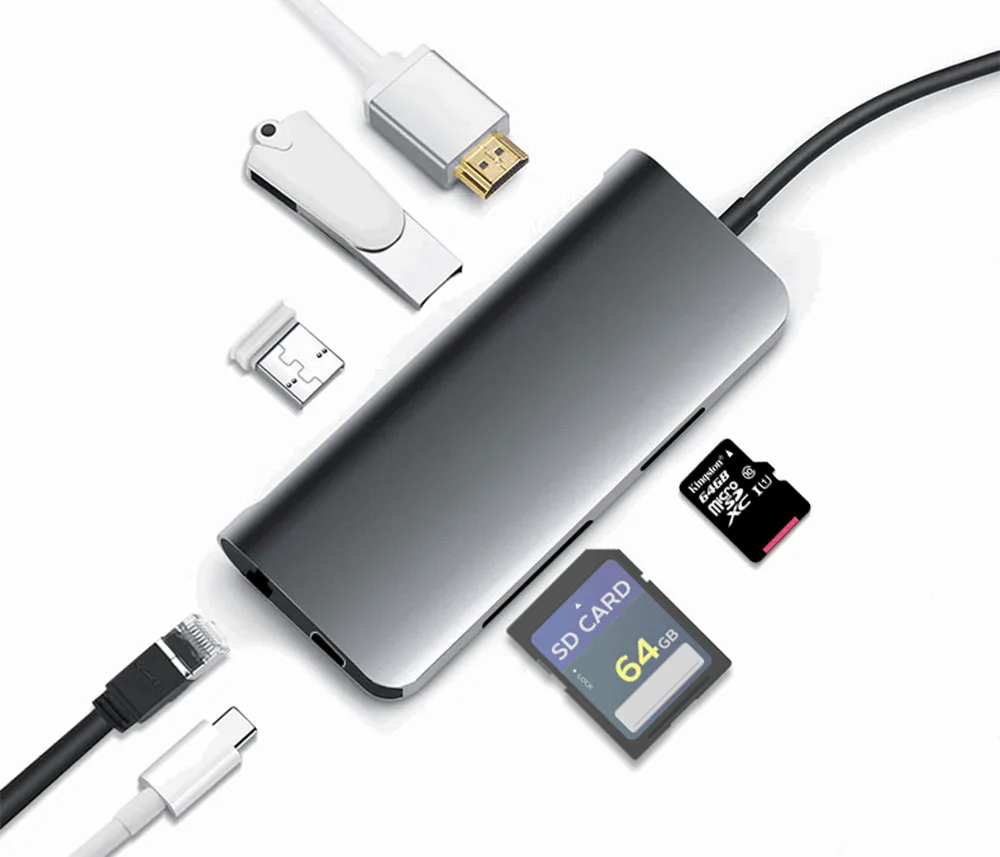 USB C док-станция для ноутбука USB 3,0 HDMI RJ45 Gigabit PD Fealushon для MacBook samsung Galaxy S9/S8/S8+ type C док-станция