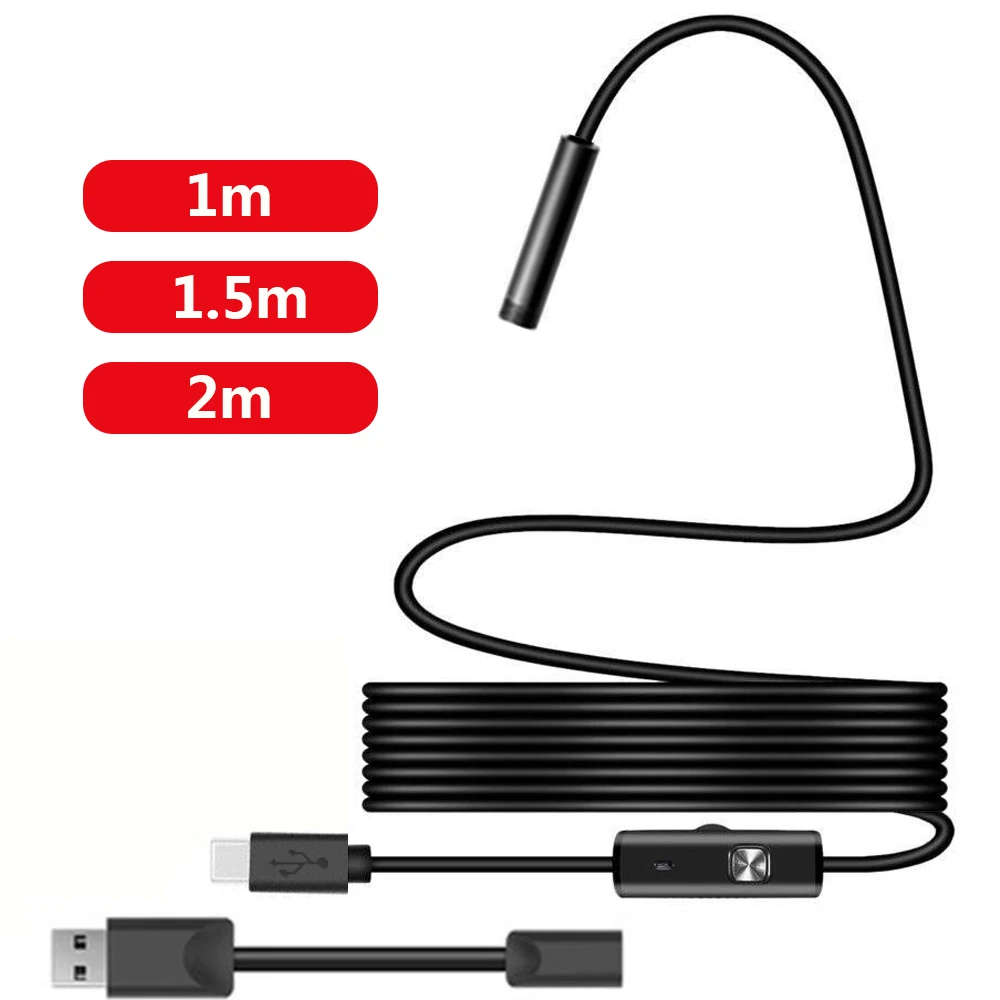 

2M 1M 5.5mm 7mm Endoscope Camera Flexible IP67 Waterproof Inspection Borescope Camera for Android PC Notebook 6LEDs Adjustable