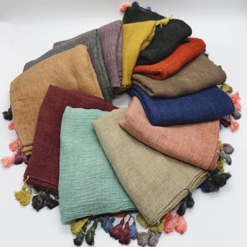 12 видов цветов Новые ярких цветов Кисточкой Хиджаб плотная макси шарф винтажные модные платки шарфы мусульманские одноцветное хиджабы