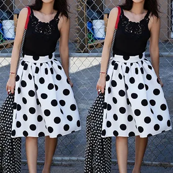 

Womens Retro Wave Point Print Pleated Skirt 2019 Spring Summer Casual High Waist Half-Length A-Line Midi Skirts For Women