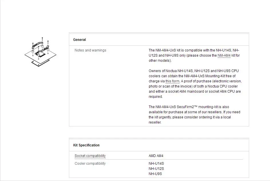 Noctua NM-AM4-UxS монтажный комплект NM-AM4-UxS совместим только с NH-U14S, NH-U12S и NH-U9S