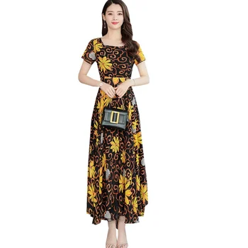 

Women square collar A-line long vestidos printing party dress Popular 2019 Women Elegant summer dress Fashion