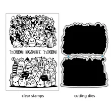 

AZSG Dog Family Metal Cutting Dies and Clear Stamp Set for DIY Scrapbooking Photo Album Decoretive Embossing Stencial