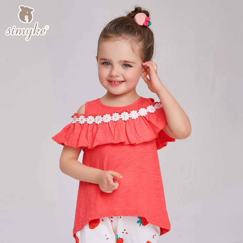 

Simyke Girls Summer Cotton T-shirt Cute Solid Tees For Children's Girl Top tshirts Child Clothing Kid Clothes W8180