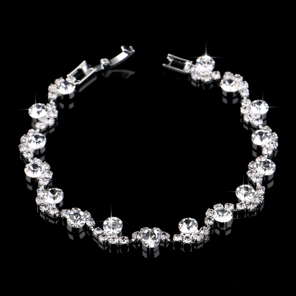 Luxury Crystal Bracelets For Women Silver Plated Rhinestone Charm Bracelets & Bangles Femme Bridal Wedding Jewelry Birthday Gift