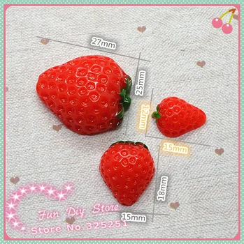 

30pcs resin flat back red strawberry fruit cabochon|resin strawberry miniatures mixed 3 sizes