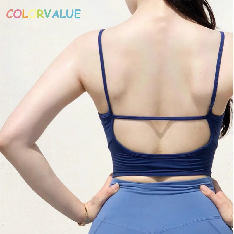 Colorvalue Spaghetti Straps font b Fitness b font Crop Top Yoga Bra Women Padded Dance Workout