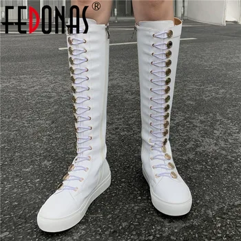 

FEDONAS Women Autumn Winter Warm Genuine Leather Motorcycle Knee High Boots Party Night Club Shoes Woman New Fashion Flats Boots