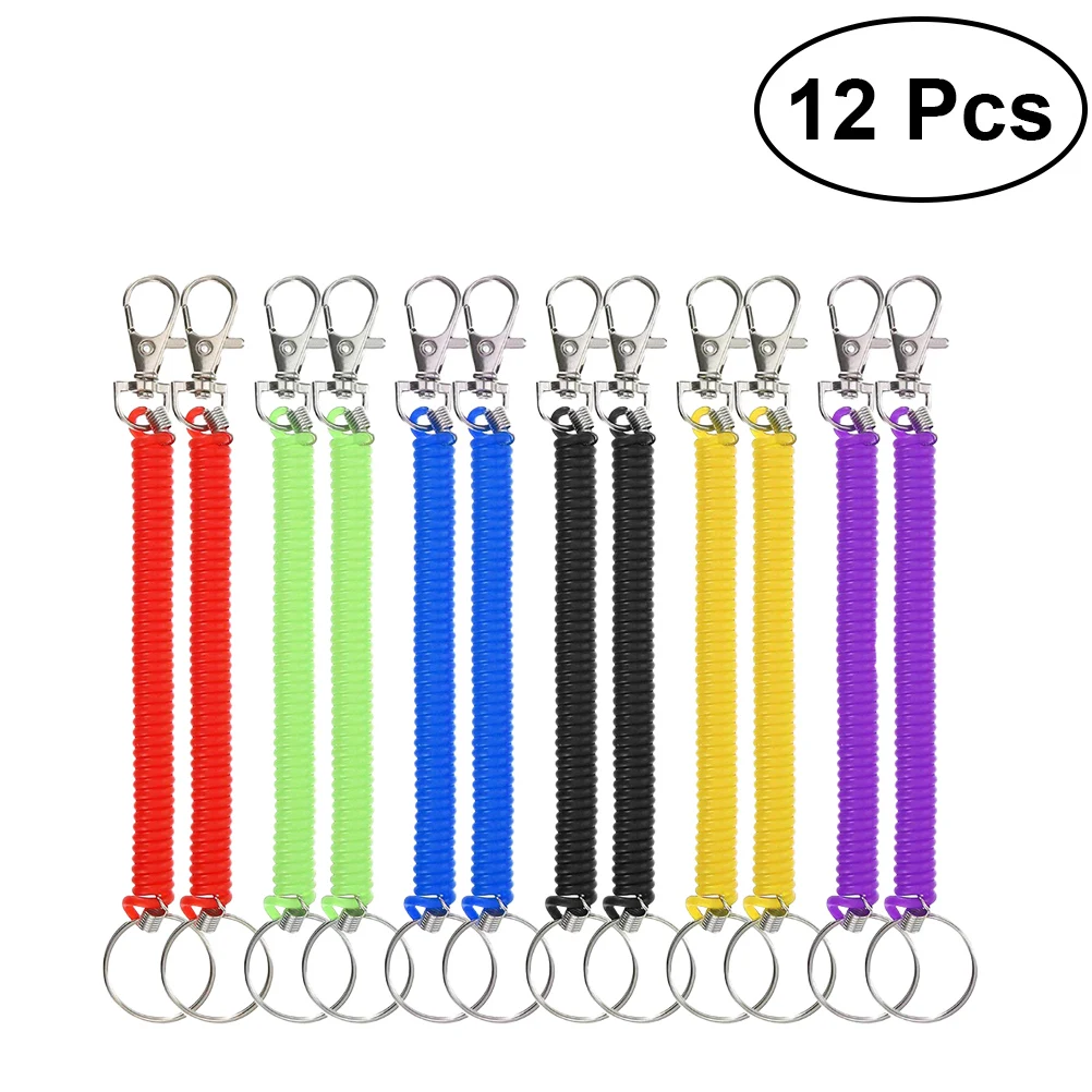 12 Pcs Keyrings Spiral Stretchy Colourful Spring Keyring Retractable