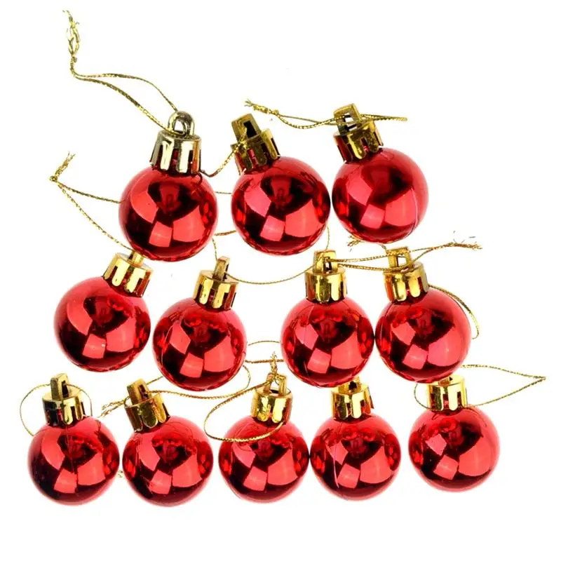

3cm Shining Christmas Baubles Round Balls Christmas Tree Party Decorative Balls Ornament - 12 pcs/set (Red)