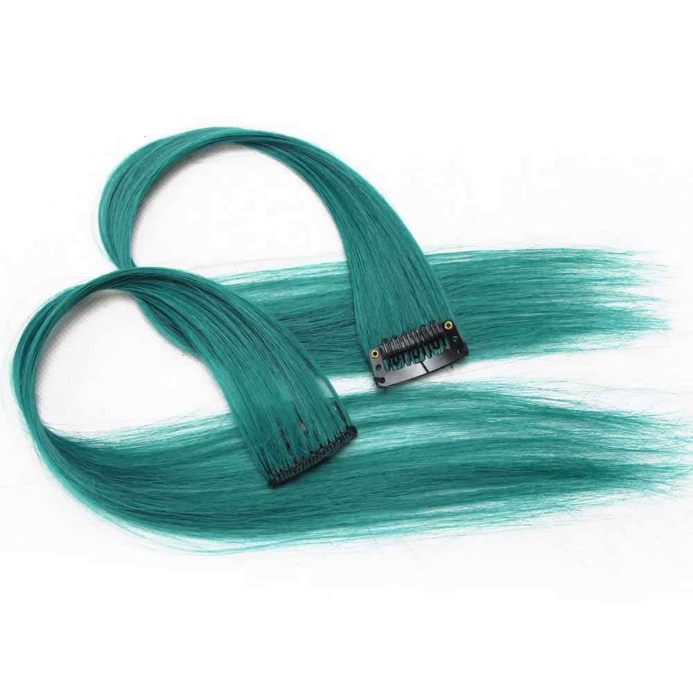 Цветные синтетические зажимы для наращивания волос в одном куске Омбре поддельные фиолетовые длинные прямые радужные волосы