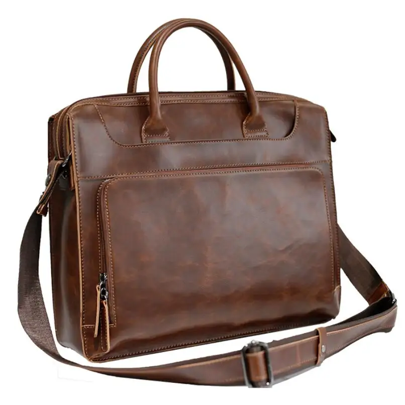 

Brown Business Briefcase laptop handbag Men's Shoulder Crossbody Bag Vintage Large Capacity Travel Work Tote Male Messenger Bag