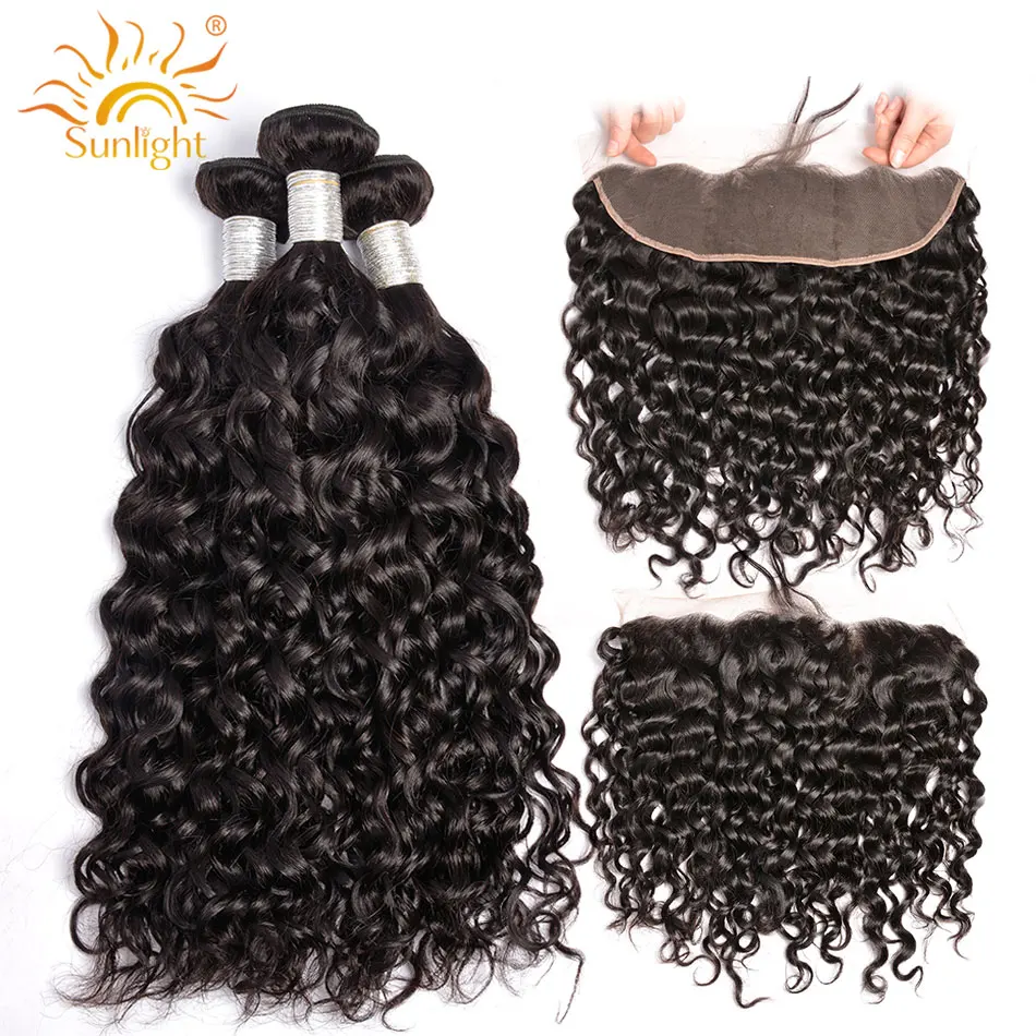 

Sunlight Brazilian Water Wave Bundles With Frontal Non Remy Human Hair 3 Bundle With Frontal Closure 13x4 Lace Frontal
