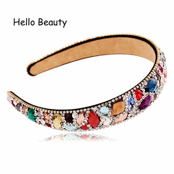 

Fashion New Luxurious Korean Hair Accessories Wide Blue Crystal Diamante Hairbands Rhinestone Headbands For Women Jewelry