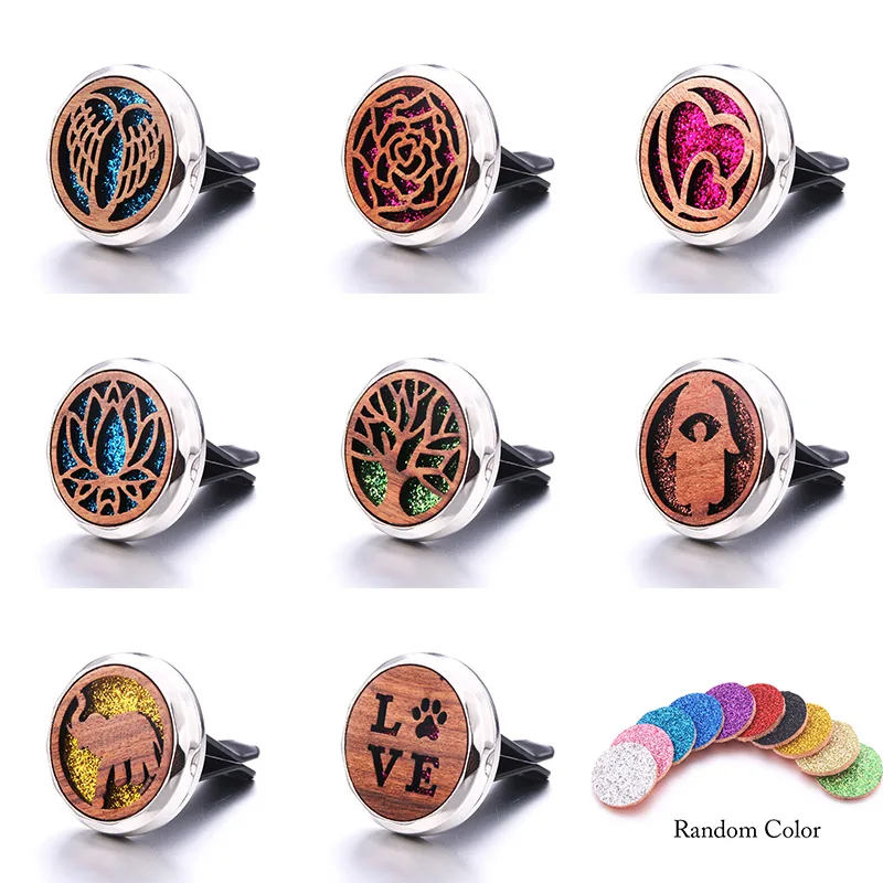 

New Wooden Pattern Detachable Car Air Vent Freshener Car Perfume Diffuser Clip Car Air Essential Oil Aroma Locket 316L Pendant