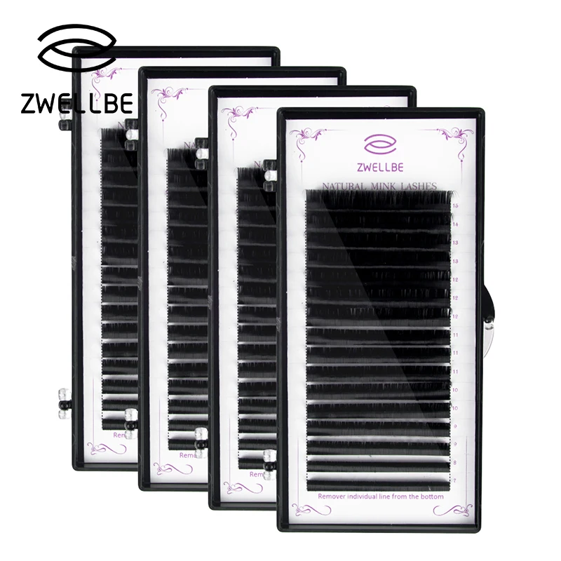 

zwellbe 16Rows/Case 7~15mm Mix In One Tray Natural Synthetic Mink Individual Eyelash Extension Makeup Cilia Professional Use